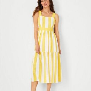 Ann Taylor Yellow and White Striped Midi Sundress